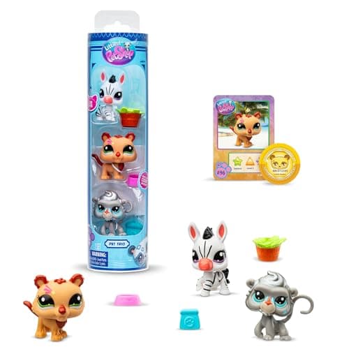 BANDAI Littlest Pet Shop Pack 3 Zoo Pets BF00597 Set of 3 Pets Accessory Collectors Card and Virtual Code Generation 7 Pets 96 97 98 Kids 4