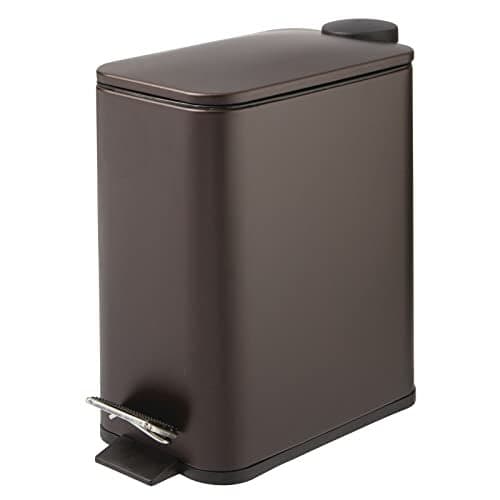 mDesign Rectangular Pedal Bin – 5 L Metal Waste Bin with Pedal, Lid and Plastic Bucket Insert – Household Rubbish Bin for Bathroom, Kitchen and Office – Bronze