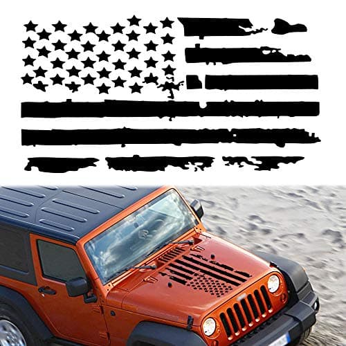 TOMALL 35 x19 INCH American Flag Distressed Decal for Auto Hood USA Flag Stripe Graphic Vinyl Waterproof Universal for All Car SUV Truck Hood Door Sides Windshield Decoration 50x90cm Black