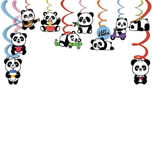 Festiko® Panda Theme Swirls, Theme Birthday Decoration Supplies, Panda Theme Party Favors, Hanging Decorations(10 Pcs Cutouts & 10 Pcs Ribbons)