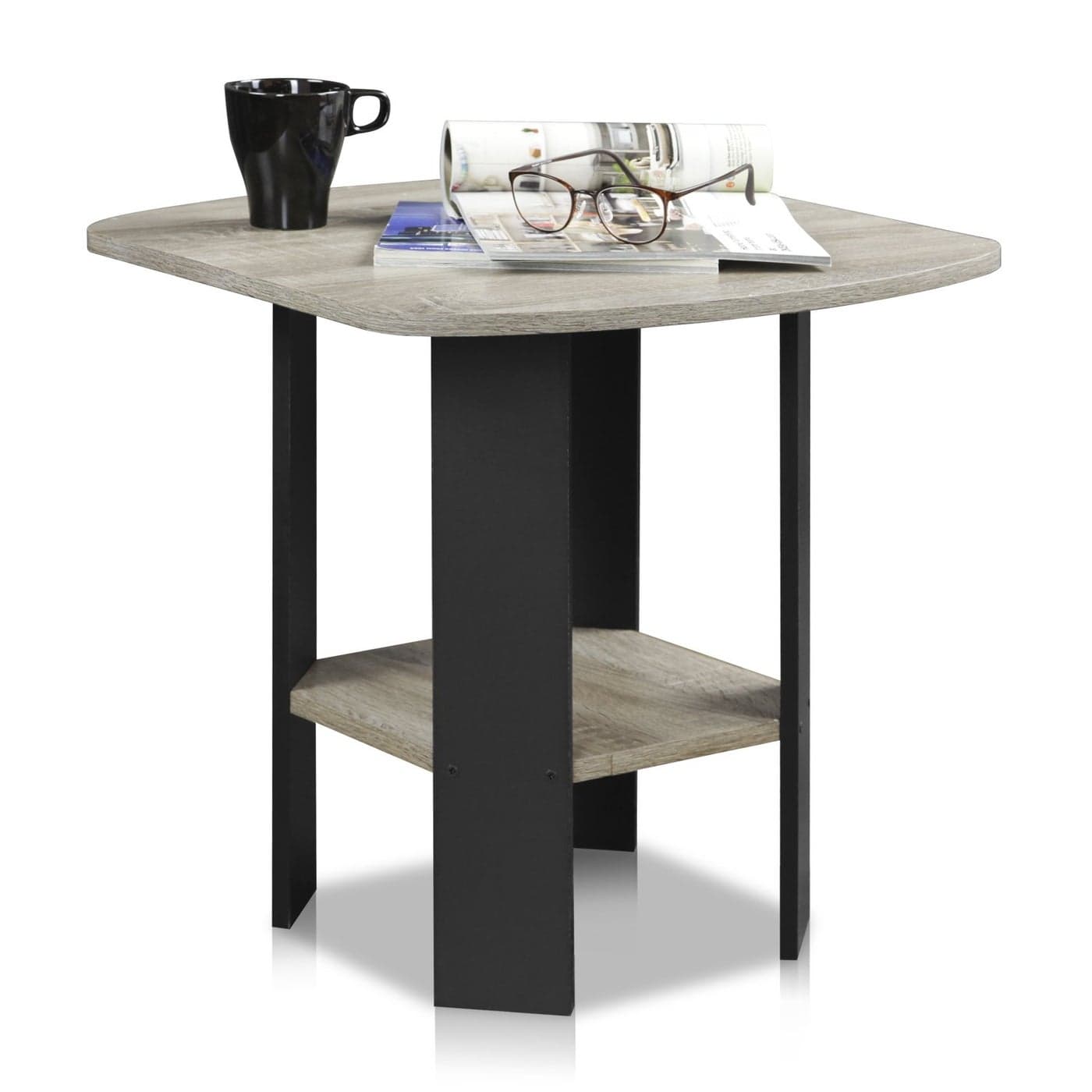 Furinno Simple Design EndSideTable 1Pack French Oak GreyBlack