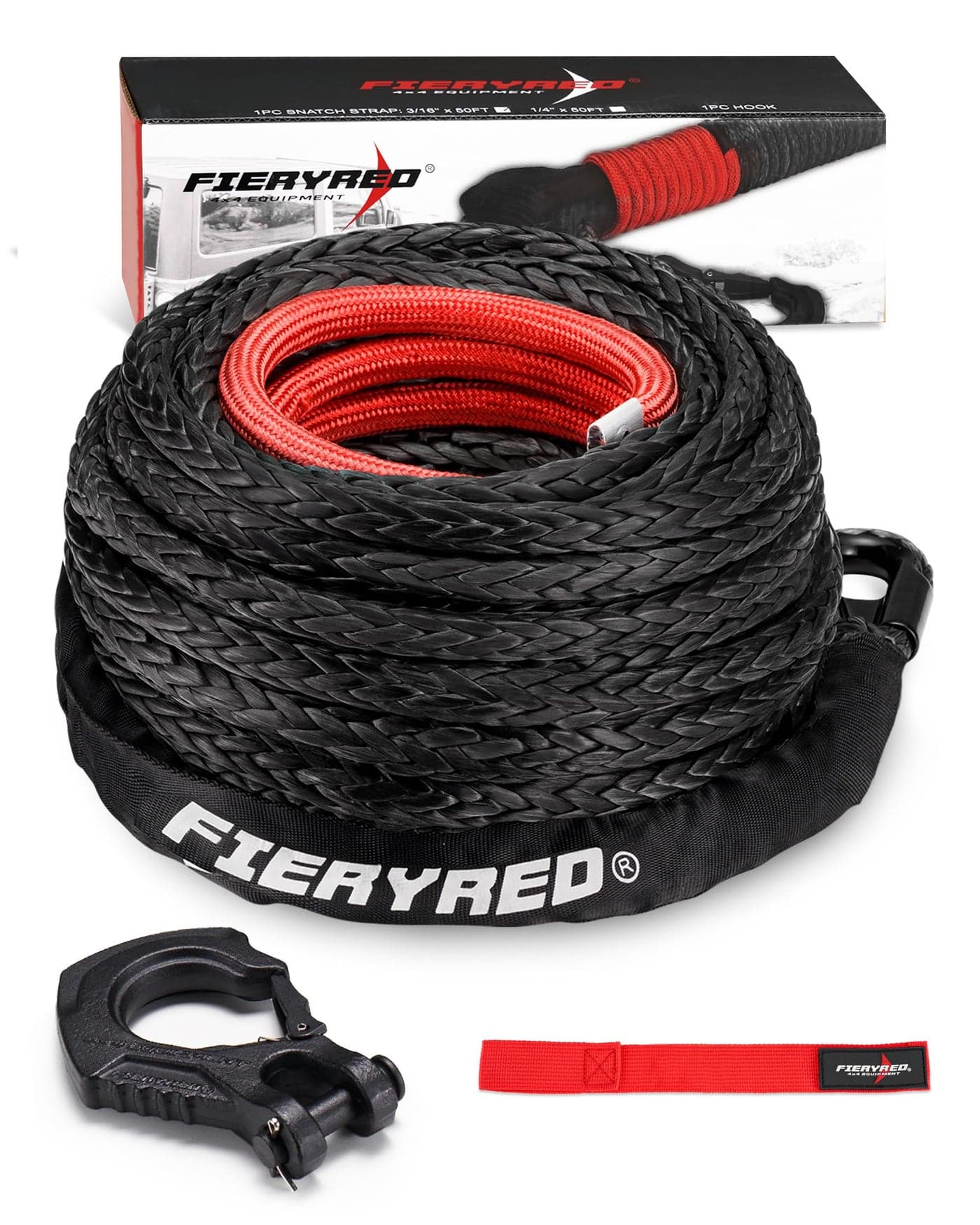 FIERYRED 916inch 76FT 35000LBS Synthetic Winch Rope Cable Kit with Forged Hook and Strap Winch Line Replacement for 950012000LBS Winch 4WD OffRoad Vehicle Jeep Truck SUV