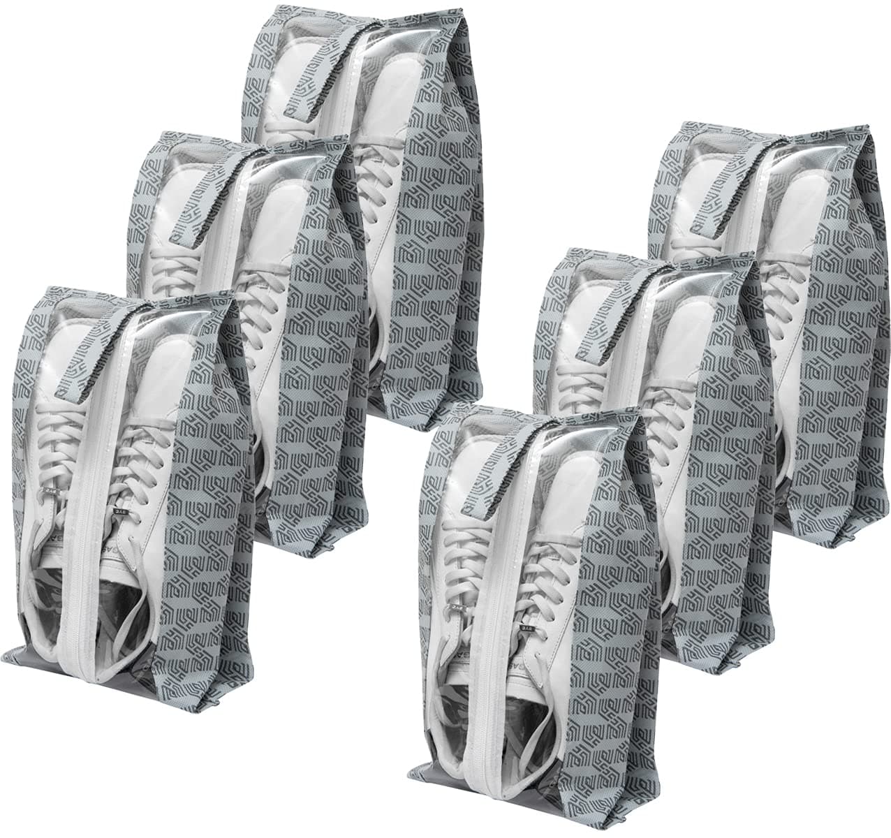Homestrap Set of 6 Printed Shoe Bags for Travel | Transparent Top with Zipper | Dustproof, Multi-Functional Shoe Storage Bags | Ideal Travel Organizer Pouches for Luggage | Grey