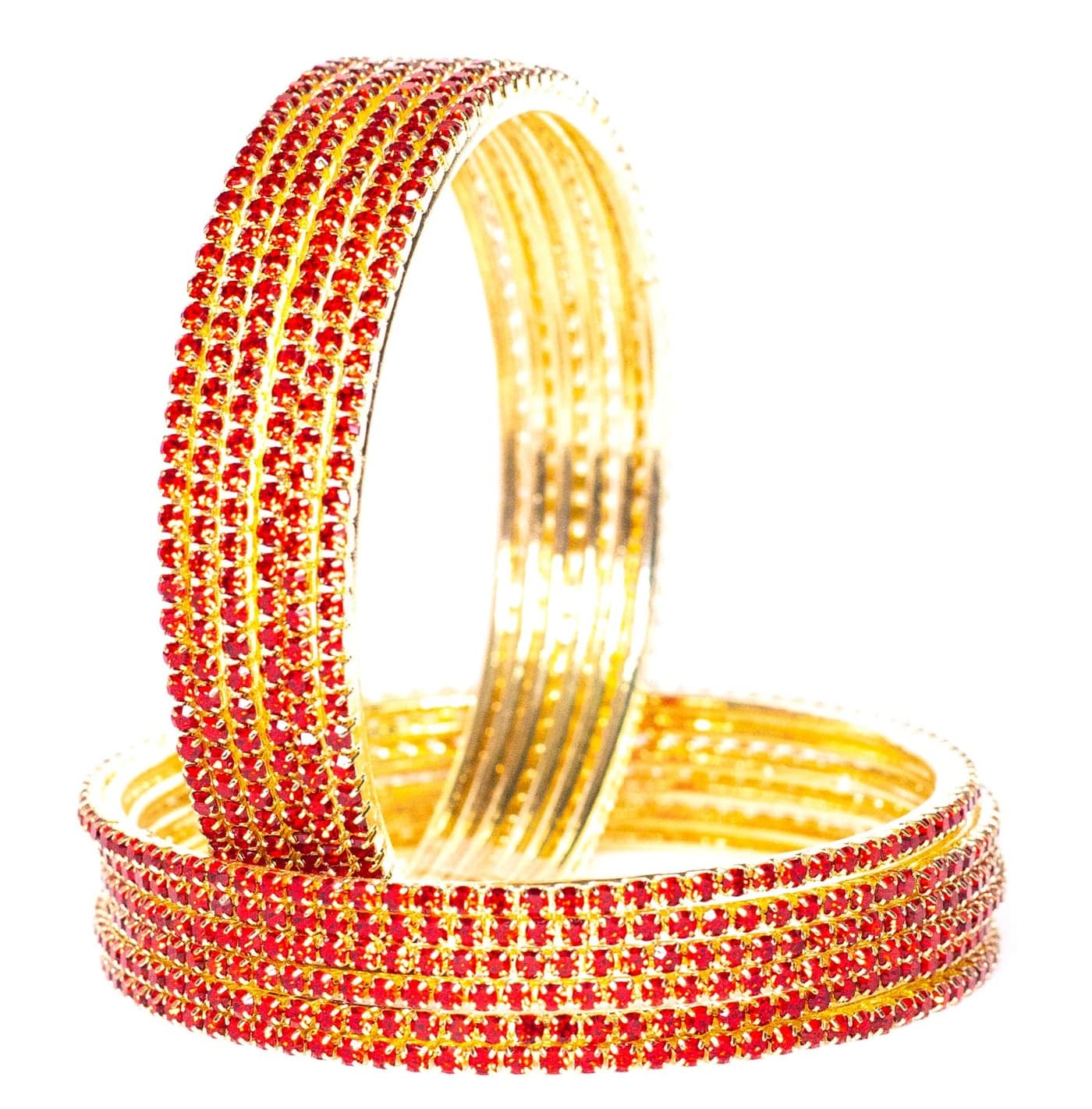 Swara Creations Non-Precious Metal with Base Metal and Zircon Gemstone Studded Premium and Traditional Glossy Finished Sleek Bangle set(2-6) Red for Women and Girls(12 Pc)