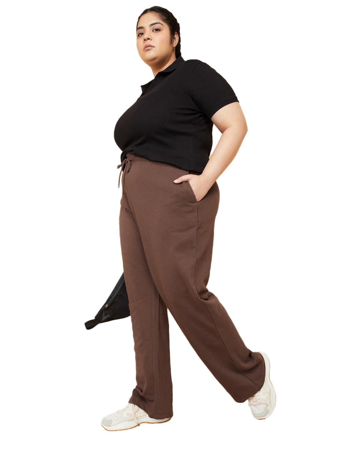 Max Plus Size Women Solid Athleisure Track Pants Brown