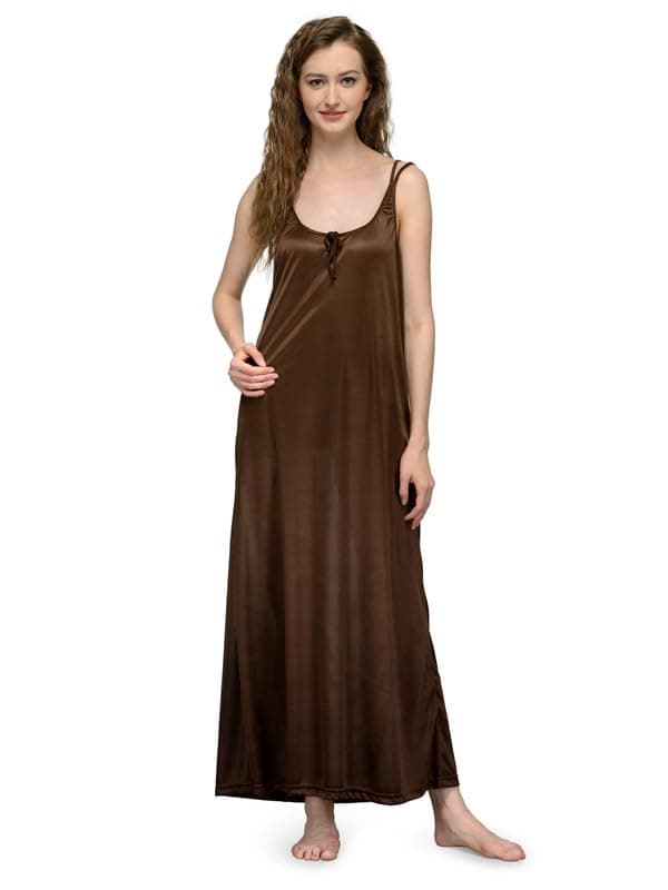 Ananqe Women's Satin Sleepwear, Adjustable Straps, Sizes XS-6XL, 10 Colors - Luxurious Full-Length Satin Nightdress for Comfort & Elegance, Soft & Silky Fabric Brown