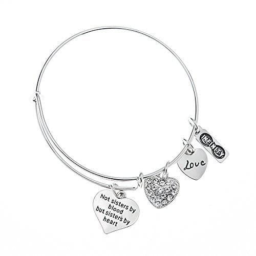 Infinity Collection - Best Friends Bangle Bracelets for Women, Engraved (Not Sisters By Blood But Sisters By Heart) Rose Gold Friend Jewelry, Infinity Adjustable Bracelets. Gift for Friends