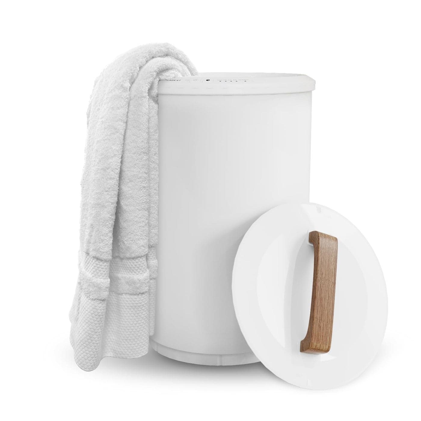 SAMEAT Heated Towel Warmers for Bathroom Large Towel Warmer Bucket Wood Handle Auto Shut Off Fits Up to Two 40X70 Oversized Towels White