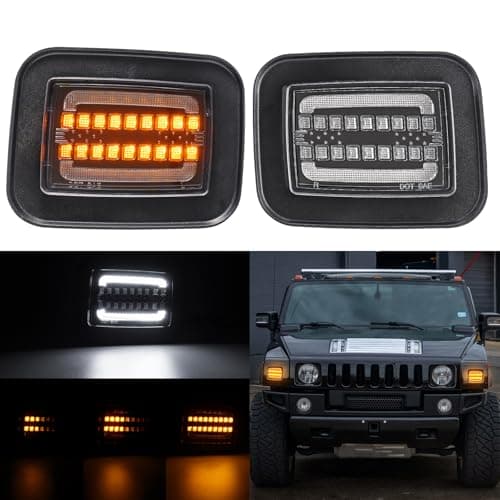 Mynoway Clear Lens Sequential LED Turn Signal Lights Compatible With 2003 2004 2005 2006 2007 20082009 H2 SUV & SUT, White LED Parking & Corner Light Assembly