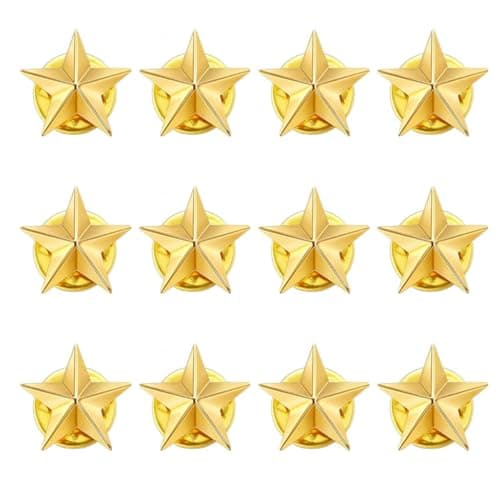 SANNIDHI® Badges with Pin, 12pcs 30mm Star Badge Lapel Pin, Mini Memorial Day Gold Stars Badges for Bags, Hat, Clothes - Metal Military Award Labor Day Party Costume Sheriff Badge Decor Pins