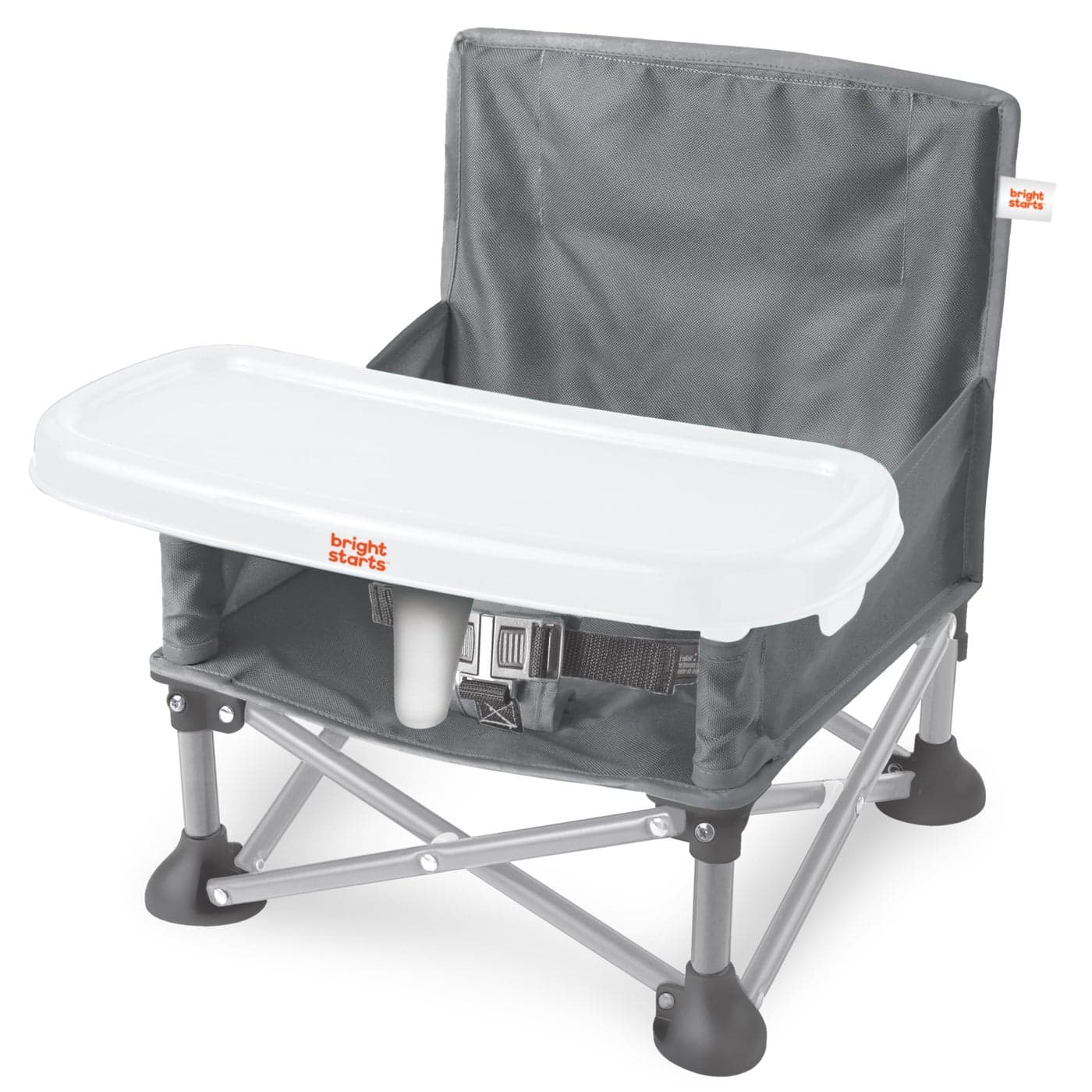 Bright Starts Pop 'N Sit Portable Booster, Indoor/Outdoor Use, Floor Seat with Feeding Tray, Grey, 6 Mos - 3 Yrs