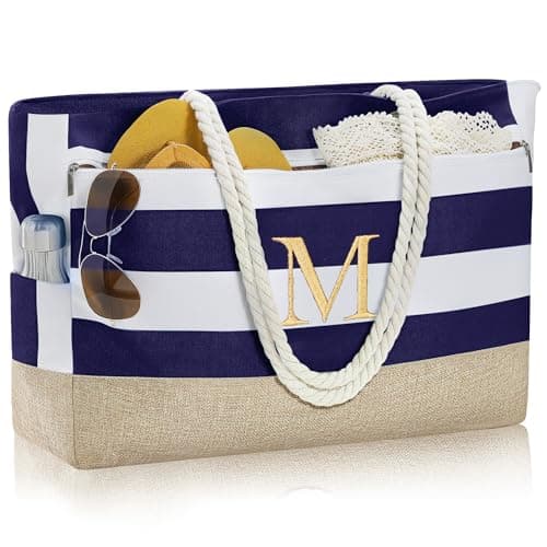 YOOLIFE Christmas Gifts - Personalized Gifts for Women, Birthday Gift for Women Friend Mom, Christmas Gift for Womens Mom Grandma Teacher Sister Daughte, Initial Beach Bag Tote Bag Blue M