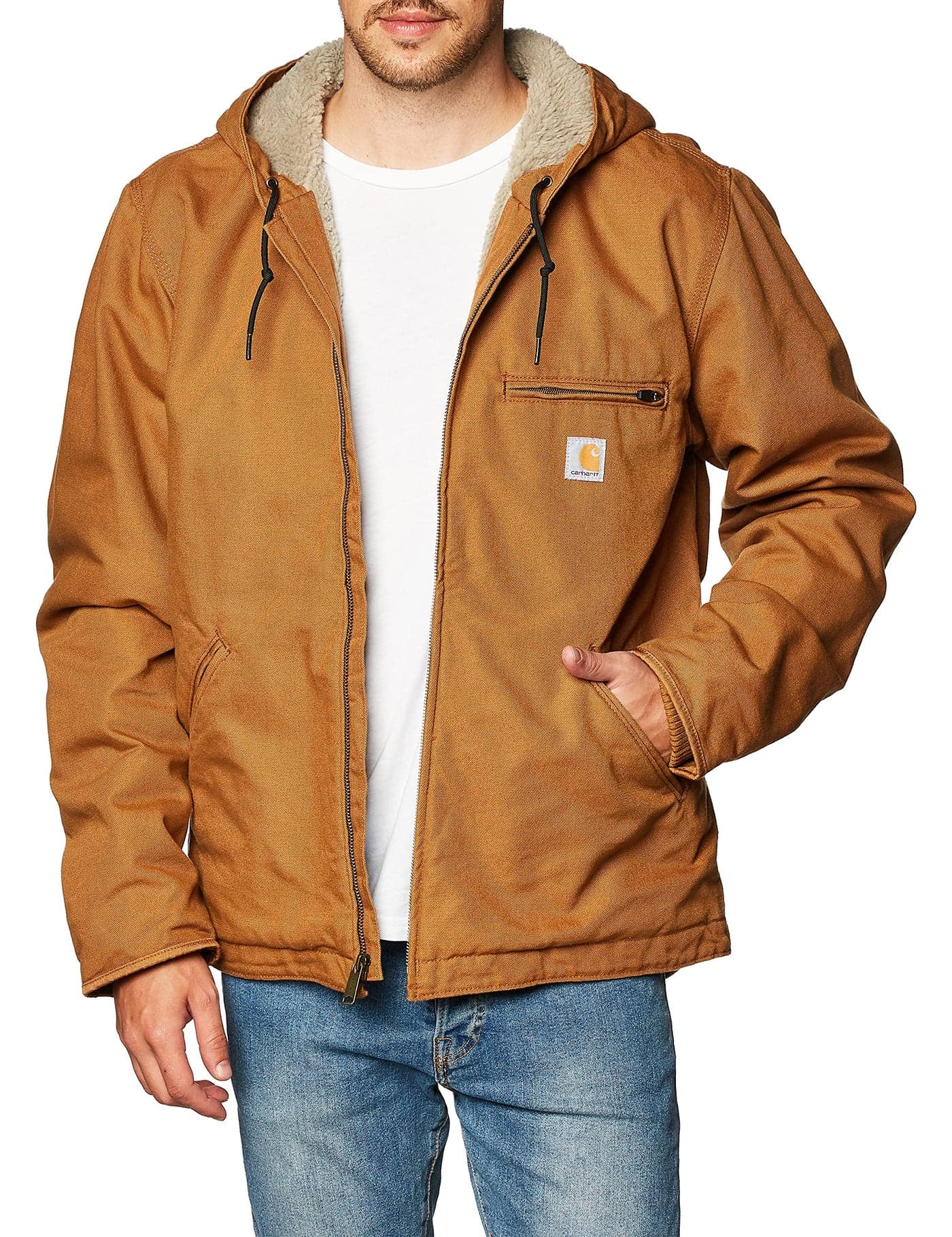 Carhartt Mens Relaxed Fit Washed Duck SherpaLined JacketCarhartt BrownLargeTall
