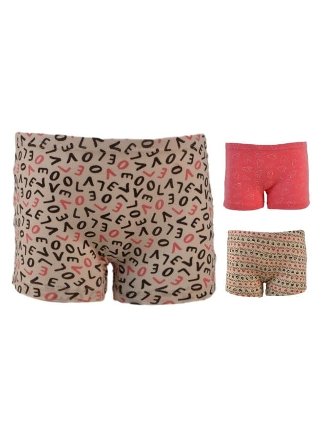 870168 Girl's Heart & Love Design Boyshort 3-Pack Underwear, Multicolor