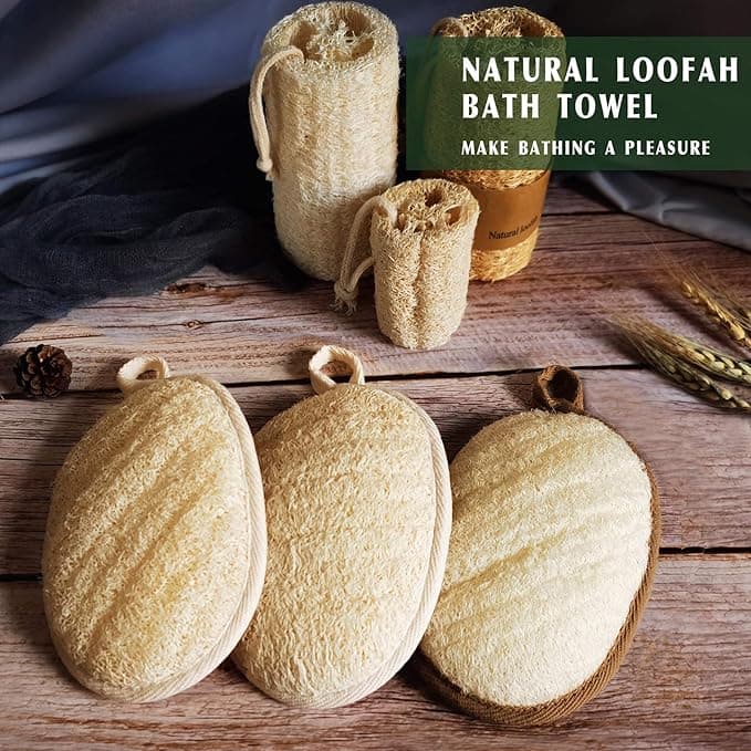 Natural Loofah Sponge Exfoliating Body Scrubber 2 PackMade with EcoFriendly and Biodegradable Shower Luffa Sponge Loofah for Women and Men Beige