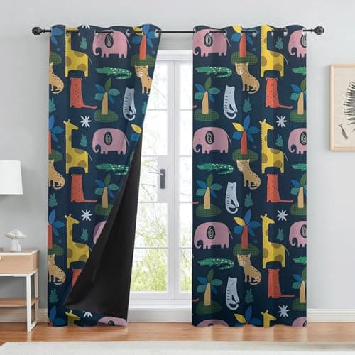 BFAM Kids Blackout Curtains 5 feet Set of 1 – 100% Room Darkening, Thermal Insulated, Noise Reducing, Cute Animal & Rainbow Prints, Eyelet Curtains for Playroom, Bedroom & Nursery, Pack of 1 Curtain