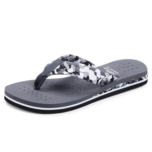 FORVELA Camo Design Ortho Doctor Slipper for Women and Girls' Bathroom House Home Daily Use Dr. Chappal Orthopedic Diabetic Comfort Soft Flip flops (GREY, UK Footwear Size System, Adult, Women, Numeric, Medium, 8)