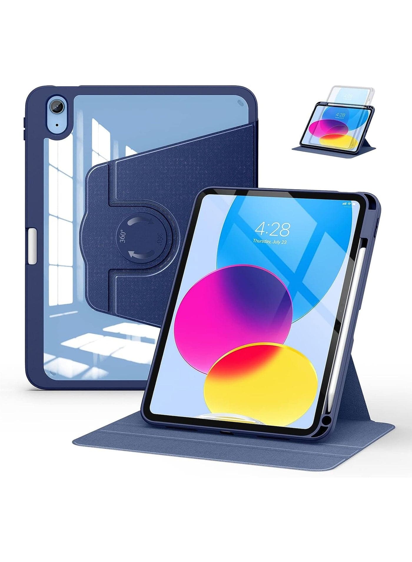 Case for iPad 10th Generation 10.9-Inch 2022 with Pencil Holder - 360 Degree Rotate Stand Protective Case with Clear Back Smart Sleep/Wake Cove