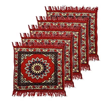 Sampraya Creations Rug Red Color Pooja aasan Set of only 19 by 19 inches Pooja aasan Velvet Pooja aasan Rituals Meditation and so mant Sitting Activities
