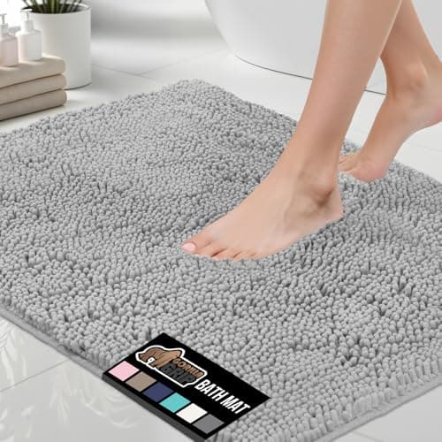GORILLA GRIP Bath Rug Mat 30x20, Soft Absorbent Chenille, Quick Dry Microfiber Mats, Rubber Backing Washable Shower Floor Rugs, Bathmat Runner, US Designed Bathroom Home Decor Accessories Light Gray