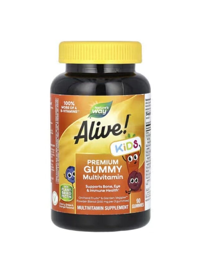 Nature's Way, Alive! Kids, Premium Gummy Multivitamin, Cherry, Grape & Orange, 90 Gummies