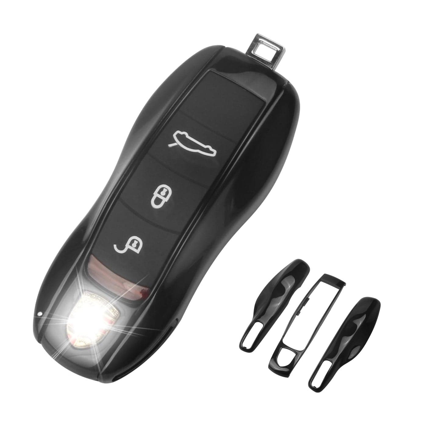 QBUC for Porsche Key Fob Cover3Piece Painted Key Shell Compatible with Porsche Cayenne Panamera Macan 911 Boxter Cayman Black