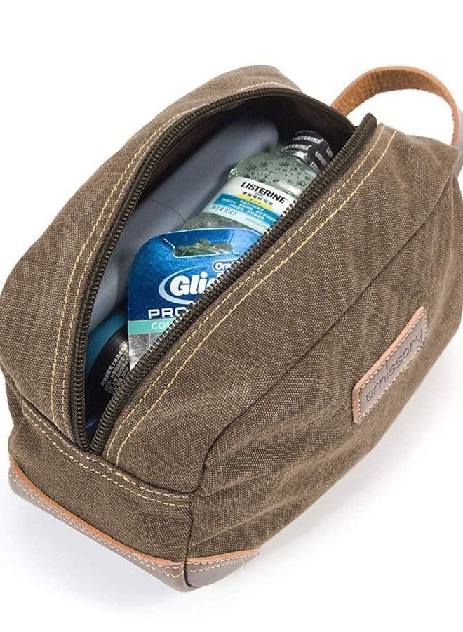 Men's Toiletry Bag, Leather and Canvas Travel Toiletry Bag, Dopp Kit for Men, Travel Bathroom Bag Men's Shaving Kit, Travel Kit Small Bags for Men, Shaving Bag for Travel Accessories (Coffee)
