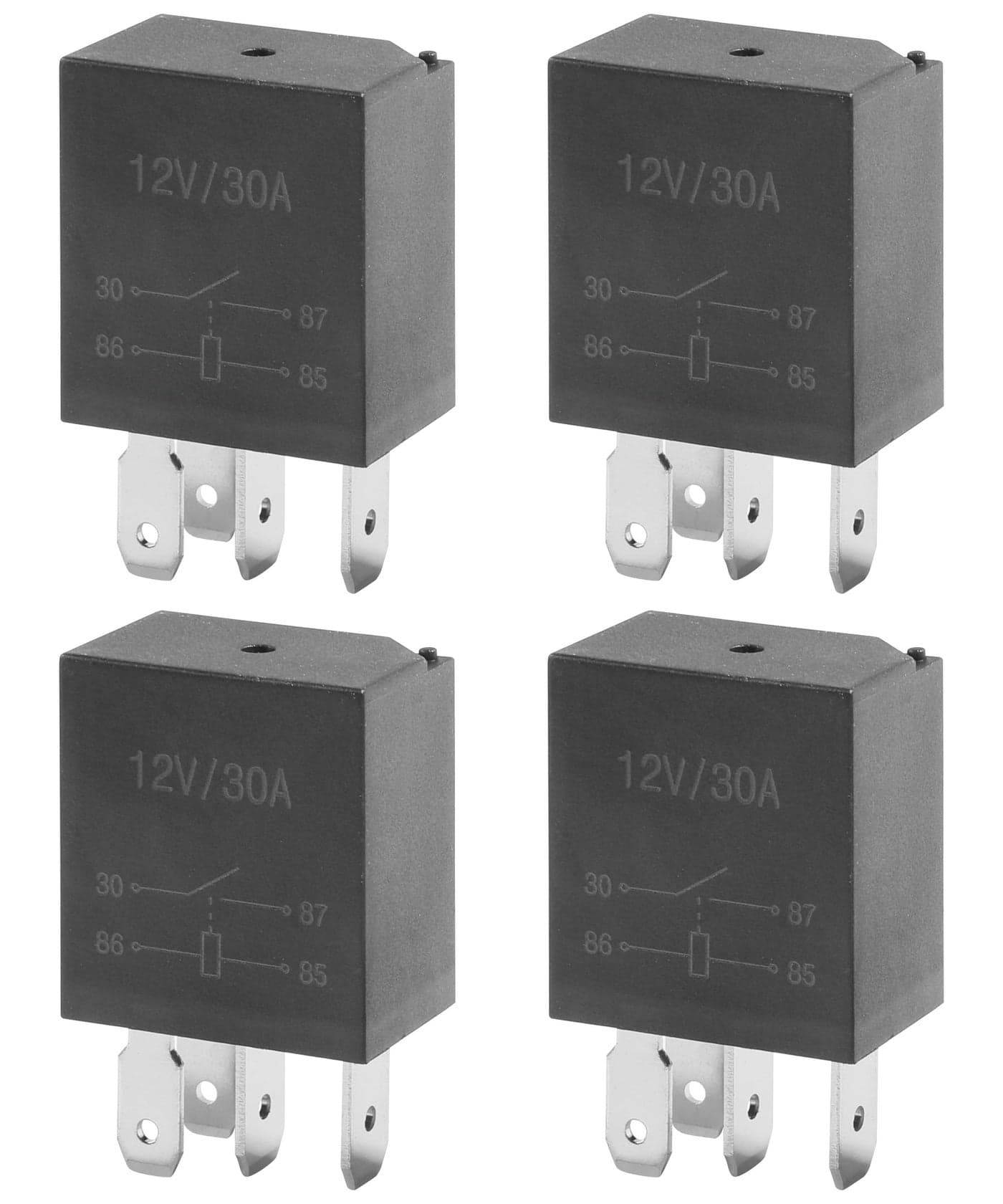 AOCISKA 4-Pack 30A Starter Relay, 12V Multi-Purpose Automotive Relay (Black, 4 Pin)