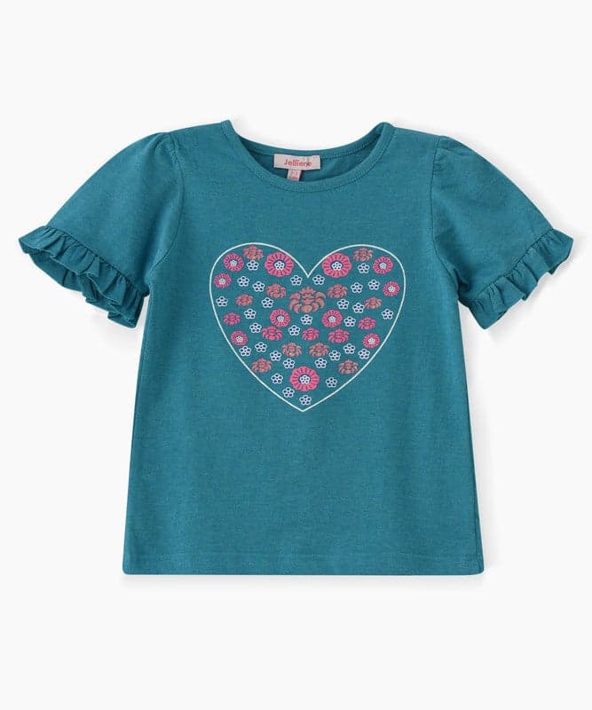 DEAP TEAL COLOR T SHIRT WITH DELIGHTFUL HEART PRINT