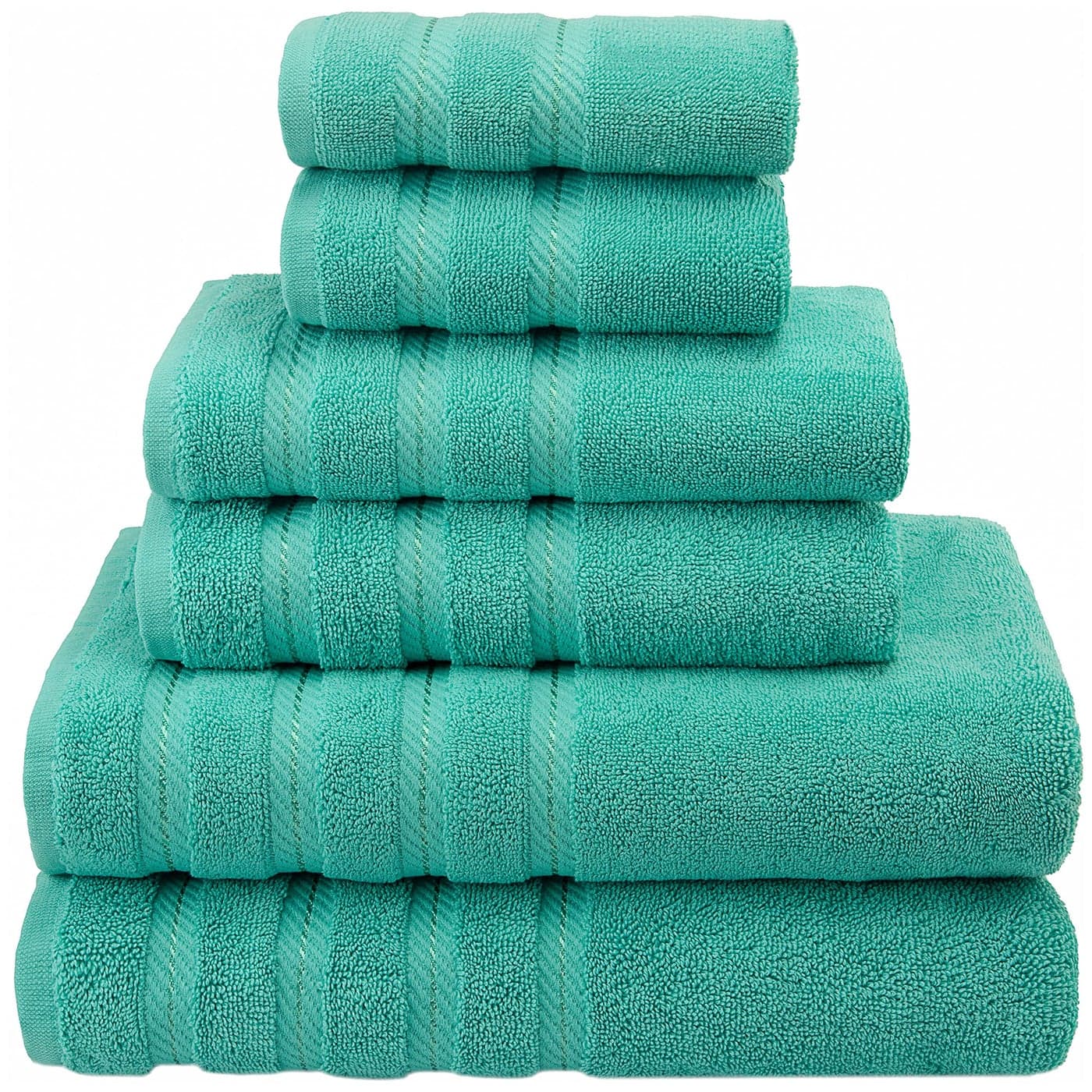American Soft Linen 100 Carde Cotton 6 Piece Towel Set 590 GSM Heavy Weight Soft Absorbent Turkish Towels for Bathroom Turquoise