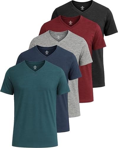 Real Essentials 5 Pack: Men’s V-Neck Dry-Fit Moisture Wicking Active Athletic Tech Performance T-Shirt Set 1, S, Pack of 5