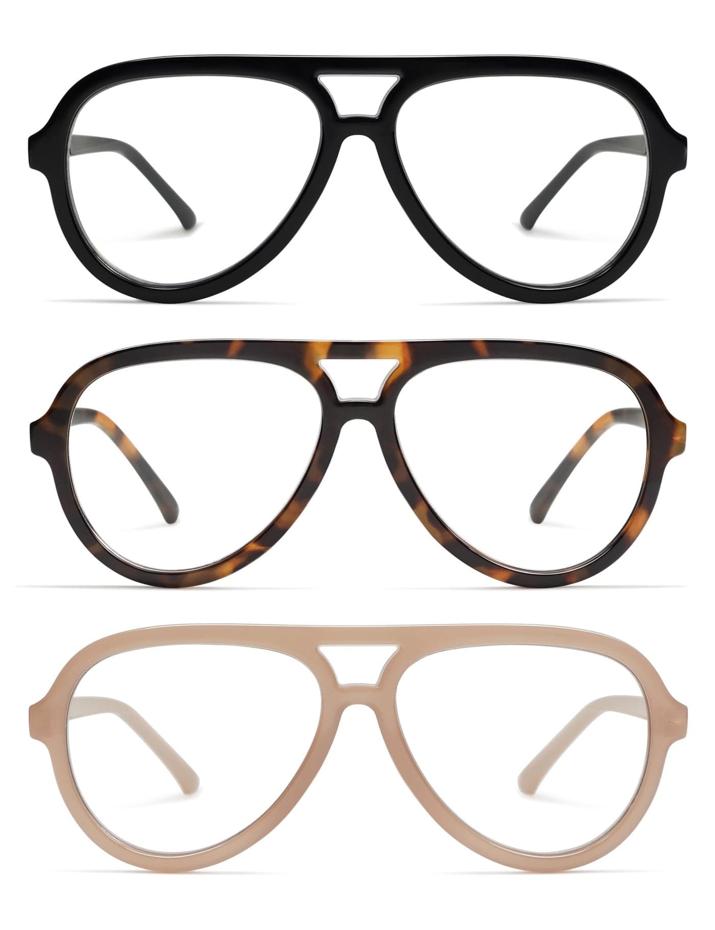 AMOMOMA 3 Pack Retro Aviator Reading Glasses for Women Men,Classic Large Oversized Reader Blue Light Computer Frame AM6111 C1+C2+C4 2.0 X
