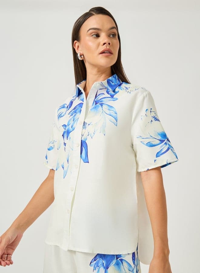 Floral Placement Print Short Sleeve Regular Fit Shirt