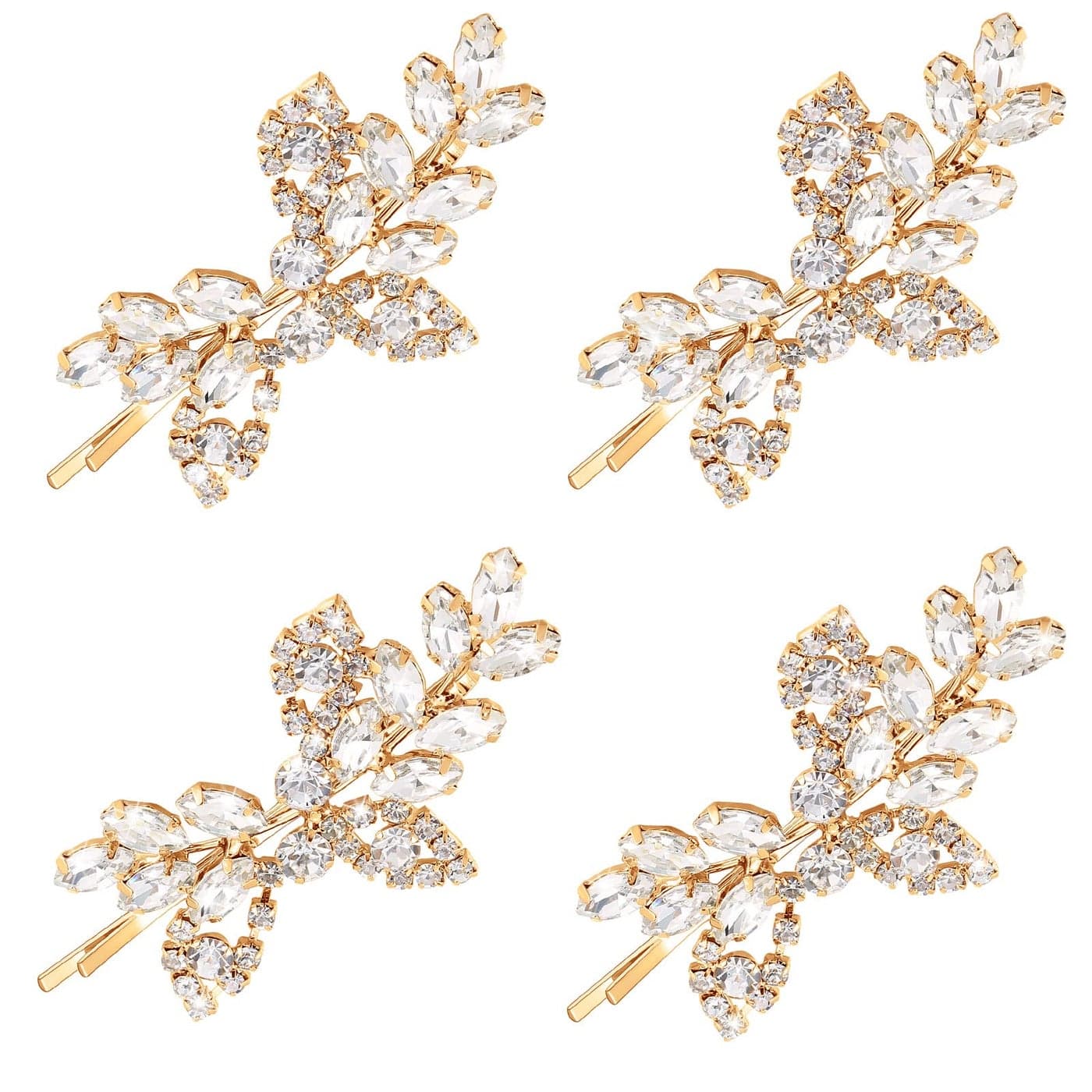 Waydress 4 Pcs Rhinestone Bridal Hair Clip Leaf Wedding Hairpin Bride Crystal Hair Barrette Accessories for Women Gold Rhinestone Style