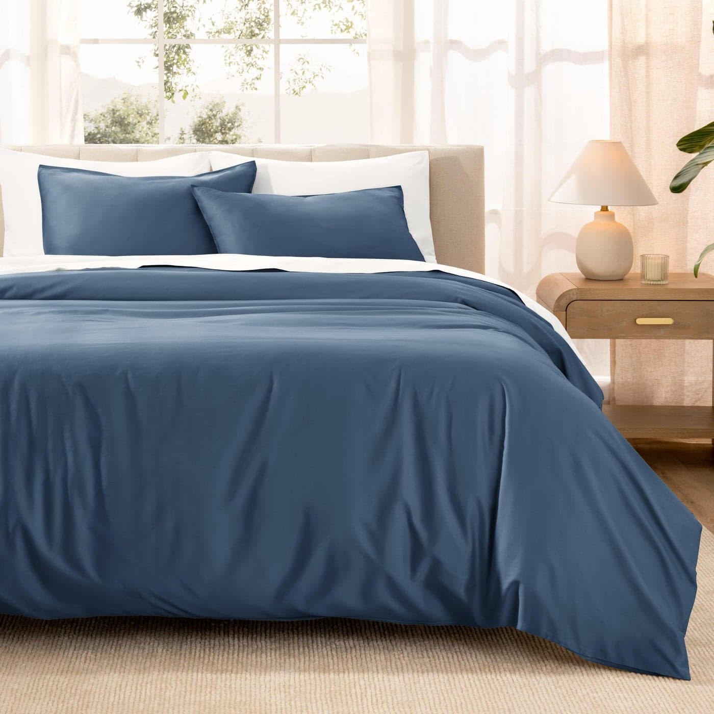 Bare Home 100 Organic Cotton Sateen Duvet Cover Set TwinTwin Extra Long Size 400 Thread Count Smooth Sateen Weave Warm Luxurious Duvet Cover TwinTwin XL Bering Sea
