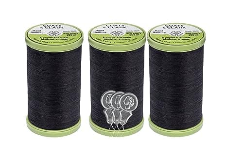 Coats Clark Hand Quilting Sewing Thread Cotton Covered Polyester 325 Yards S960 3 Pack Bundle with 3 Bellas Crafts Needle Threaders Black