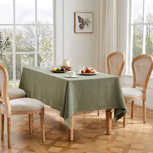 ZeeMart Basic Linen Textured Table Cloth, 60 x 84 Inch Olive, Farmhouse Style Green Rectangle Tablecloth, Wrinkle Resistant Washable Heavy Weight TableCloths