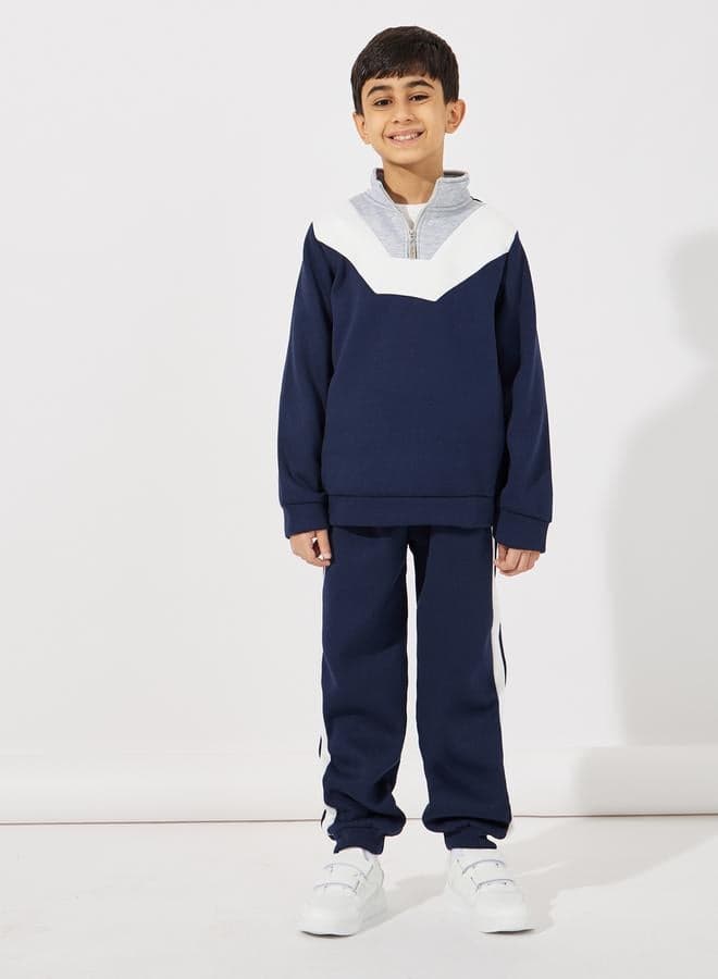 Color Block Zip Neck Sweatshirt & Piping Joggers Set