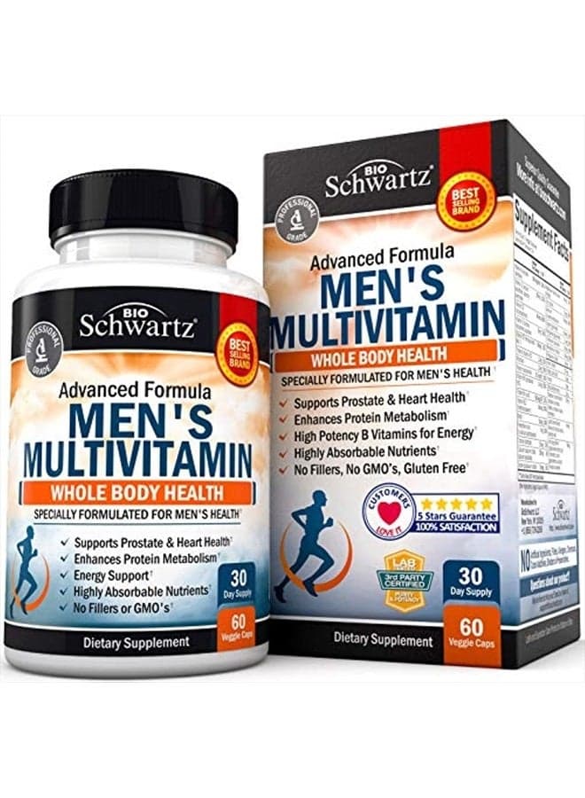 Men's Multivitamin with Vitamin C A B D3 E Zinc for Immune Support - Once Daily Supplement for Energy & Heart - Antioxidants & Digestive Enzymes for Absorption - Mental Clarity & Focus Support -60 Ct