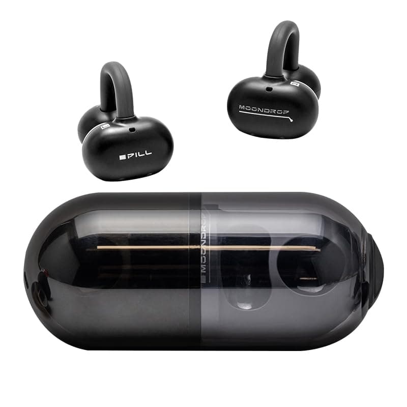 Moondrop Pill Open Ear Headphones Bluetooth 60 OWS Hanging Earphones IPX4 Open Ear Clip Wireless Earbuds Builtin AI ENC MD0WS003 Black