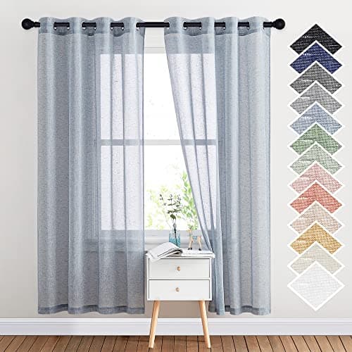 NICETOWN Semi Sheer Linen Blend Window Curtains Grommet Solid Curtain Privacy with Light Filter Flax Texture Window Treatment Vertical Drape for BedroomLiving Room W52 x L72 Sea Mist 1 Pair