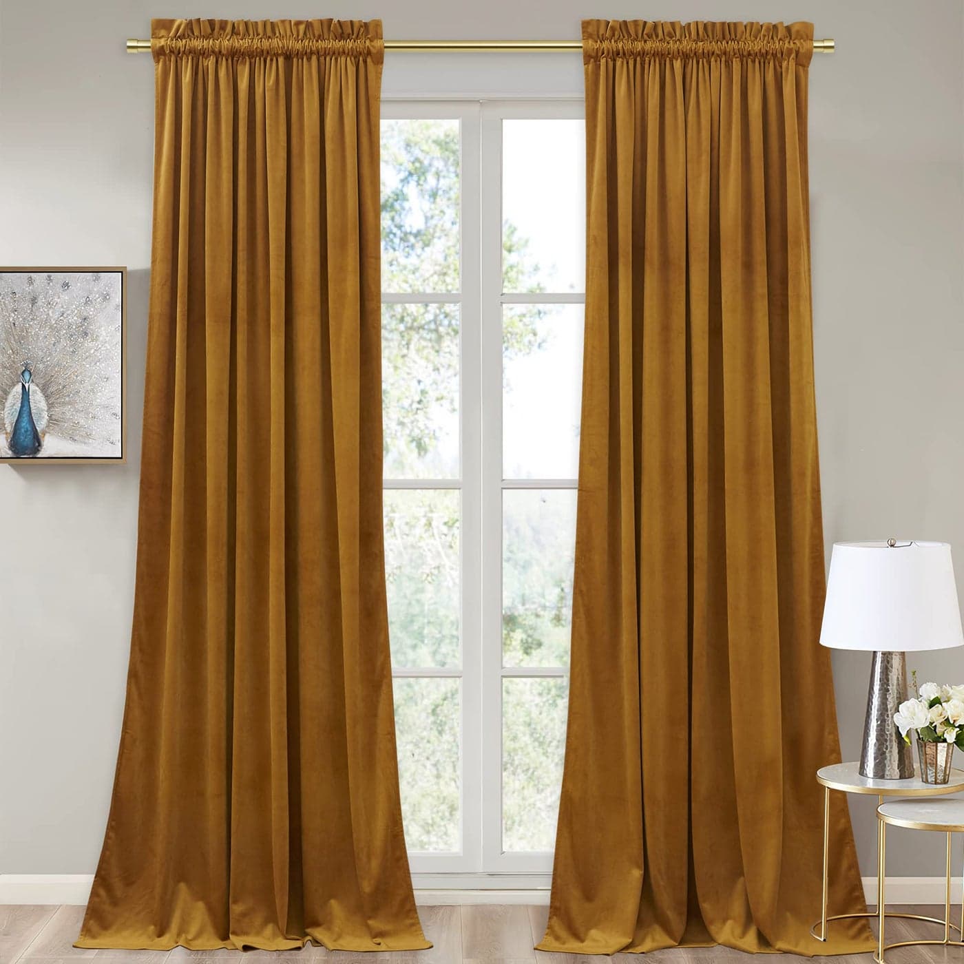 StangH Mustard Gold Velvet Curtains Vintage High Ceiling Tall Drapes for Sliding DoorVilla Thermal Insulated Privacy Panels for Living RoomKids Room W52 x L108 2 Panels