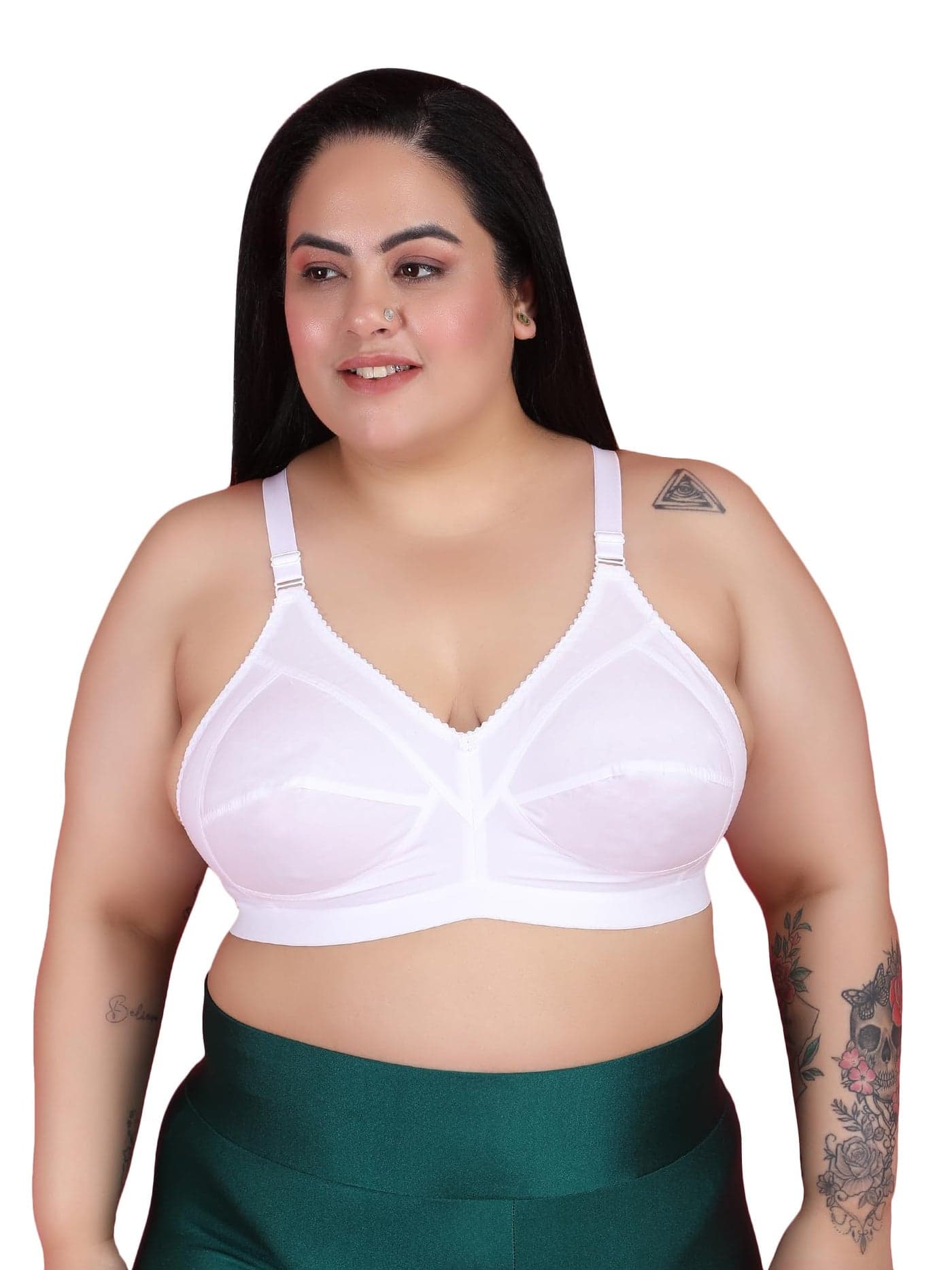 Klassik Since 1993 | 100% Cotton Plus Size Bra for Women/Girls | Full Coverage Non Padded Wirefree Bra | Adjustable Wide Straps Everyday Comfort Bra for Dailyuse | Jassika Plain - White E(48)