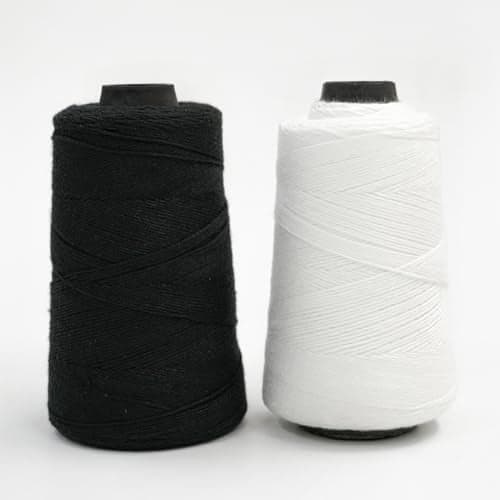 EmbroideryMaterial Black & White Polyester and Cotton Embroidery Thread, Sewing Threads, Thread for Craft, Stitching Thread, Threads for Sewing Machine (2 Rolls, 450 Meters, 1 MM Thick)