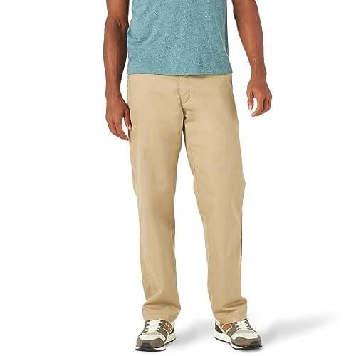 Lee Total Freedom Stretch Relaxed Fit Flat Front Pant, 34W x 34L, Khaki