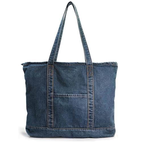 HOXIS Light Weight Soft Denim Tote Unisex Shopper Shoulder Handbag Navy