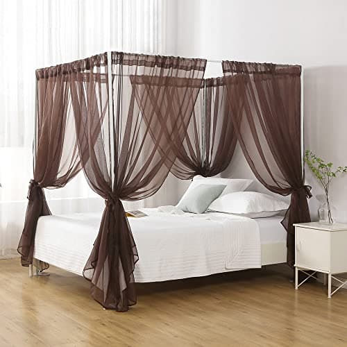 WANFASO Bed Canopy for Queen Size Bed, Chiffon Princess Canopy for Girls Bed, Canopy Bed Drapes Adults(Coffee)