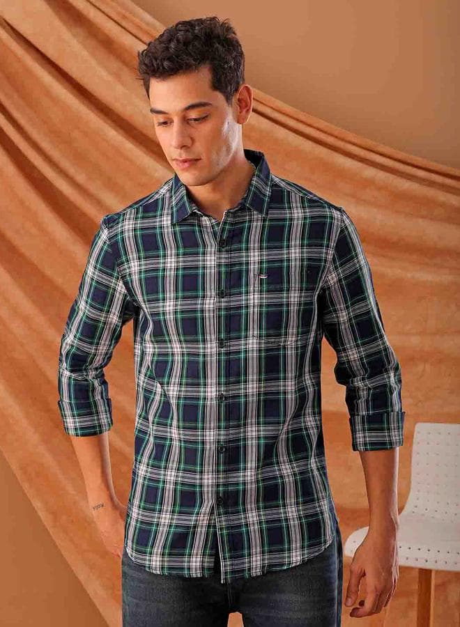 Men Blue Plaid Slim Fit Shirt
