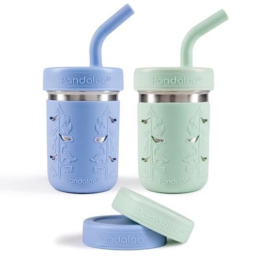 Pandaloo® Smoothie Cups for Kids - Stainless Steel Toddler Tumbler with Straw, Sippy Cup for Smoothies - BPA-Free, Toddler Snack Cups, 10 oz