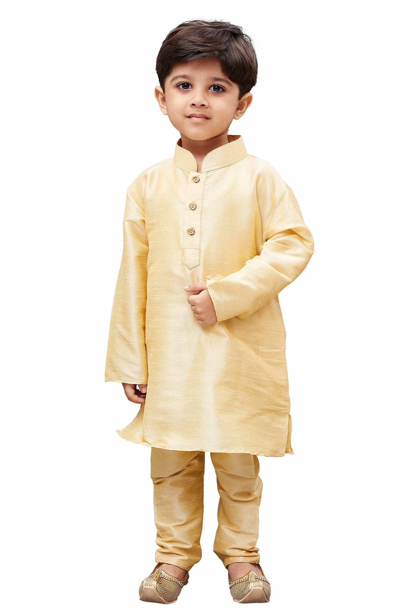 JBN Creation Boys Silk Blend Gold Kurta Pyjama Set - Ethnic Elegance for Festivals | Comfortable Traditional Comfortable Full Sleeves Kurta Pyjama for Kids_VASBKGO001nPGO_20